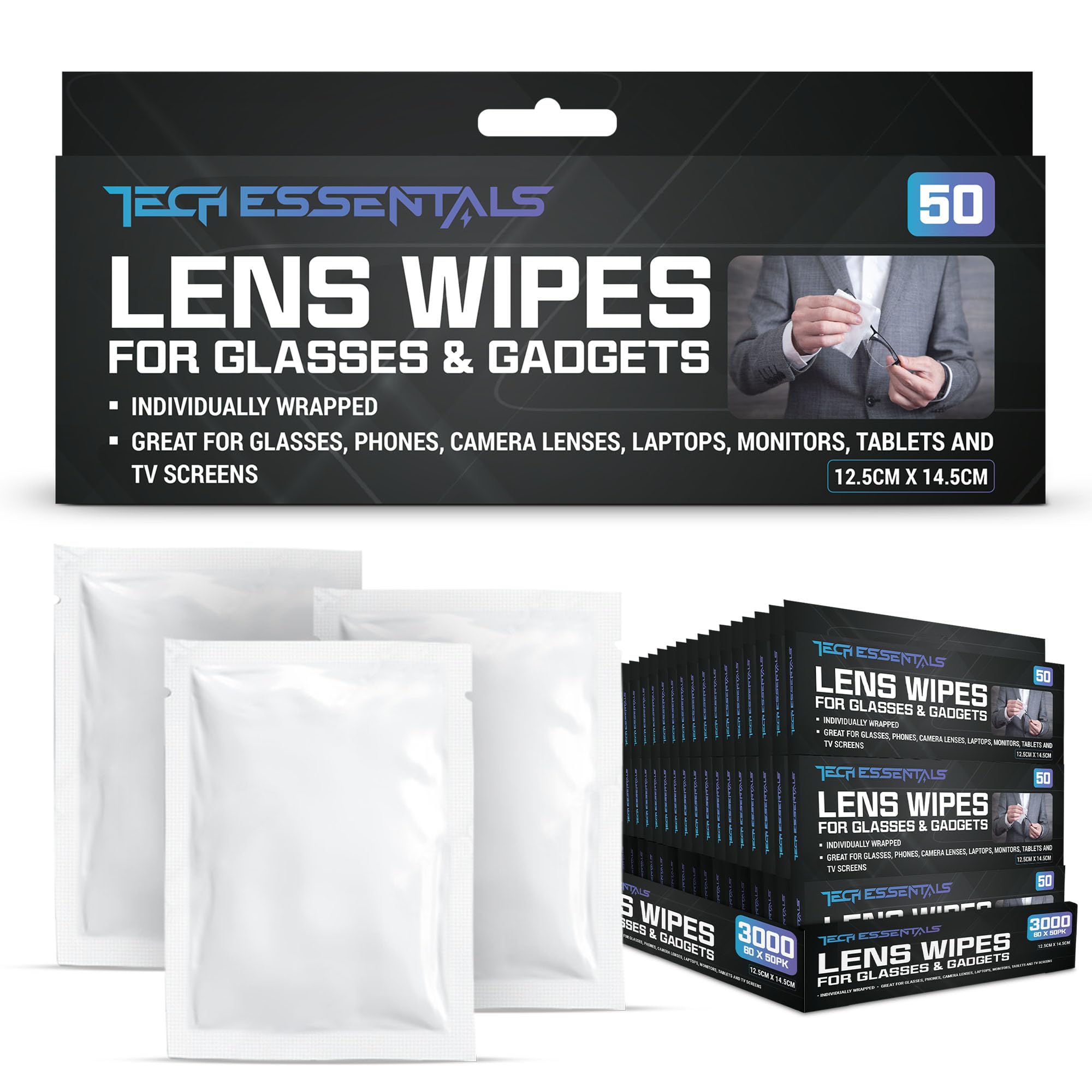 SOL3,000pk Lens Wipes for Glasses and Gadgets, Eye Glasses Cleaning Spectacle Lenses Cleaner Individually Wrapped Great for Eyeglass, Phones, Camera Laptop, Monitors, Tablets, TV Screen