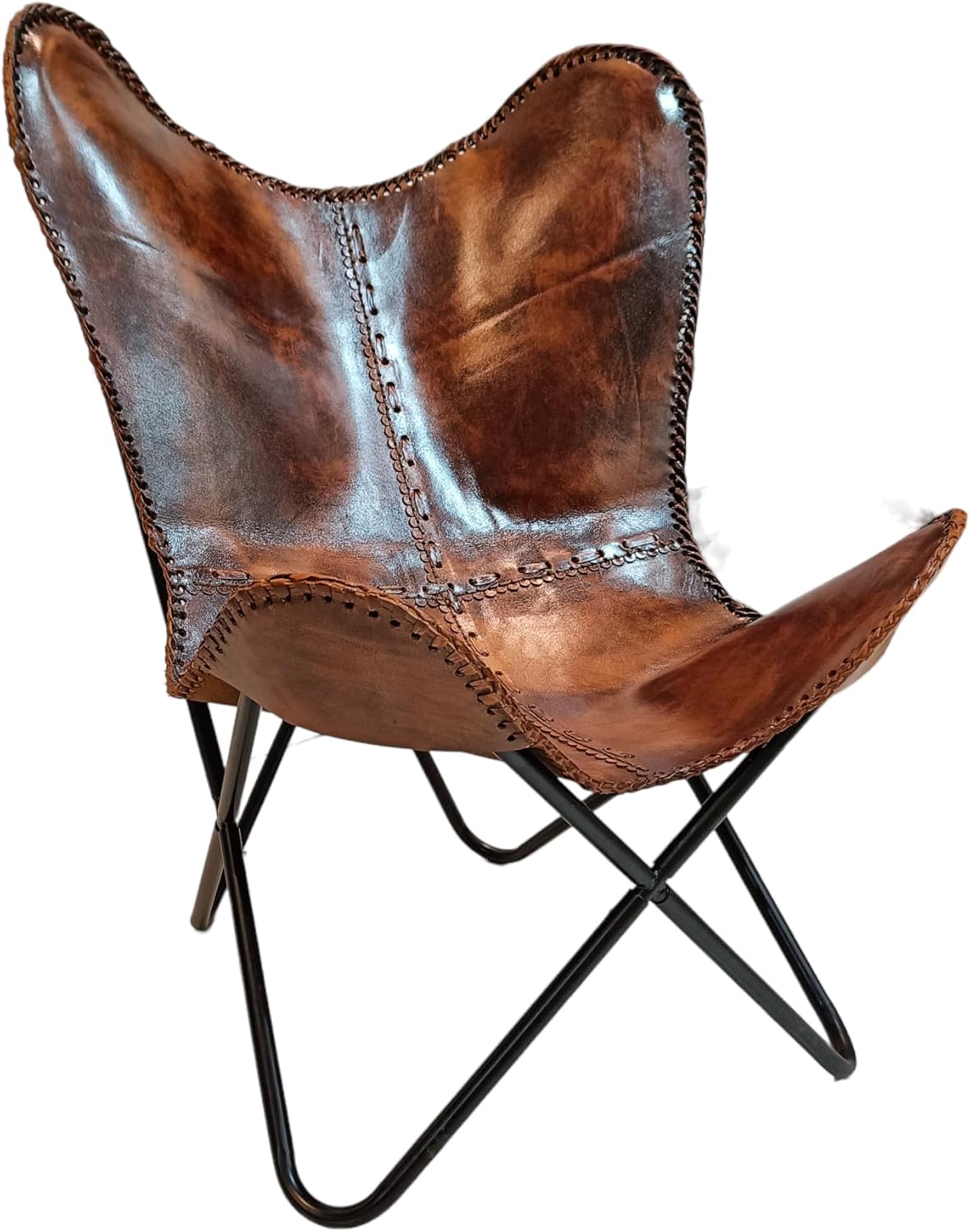 Vintage Leather Antique Butterfly Chair for Relaxing || Leather Butterfly Chair || Folding Chair for Home Décor || Leather Recliner Chairs for Living Room (Cover with Black Leg)
