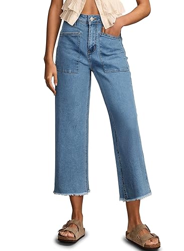Sidefeel Womens Wide Leg Baggy Capri Jeans High Waisted Straight