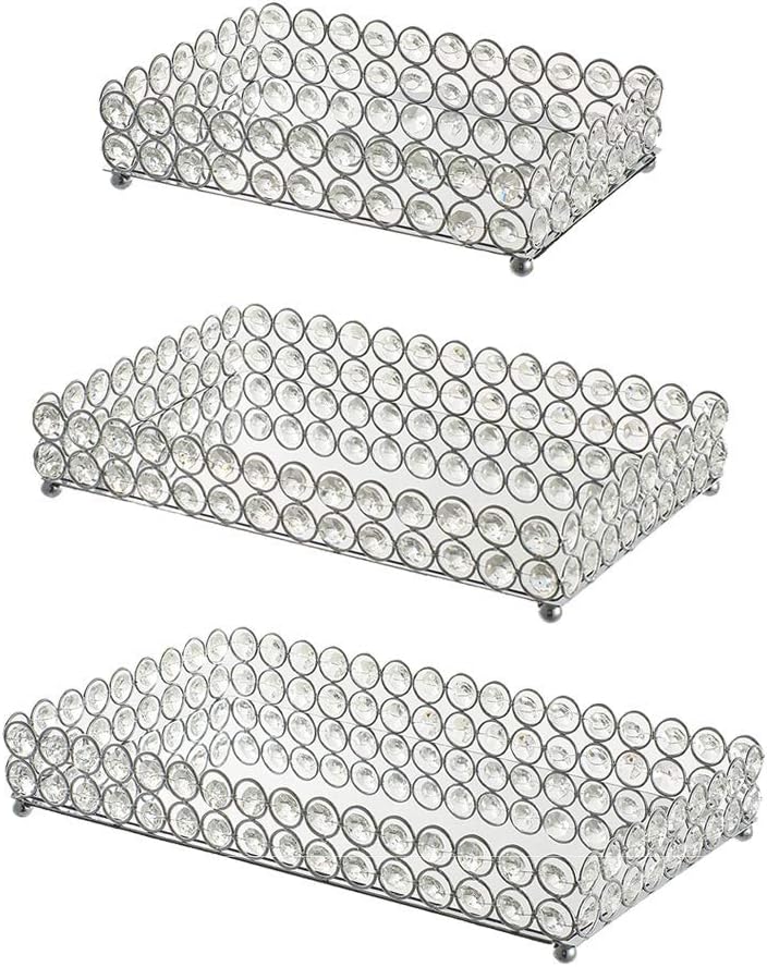 Crystal Jewelry Tray Mirrored Decorative Vanity Tray Makeup Jewelry Organizer Wedding Decoration (25x15x5cm)