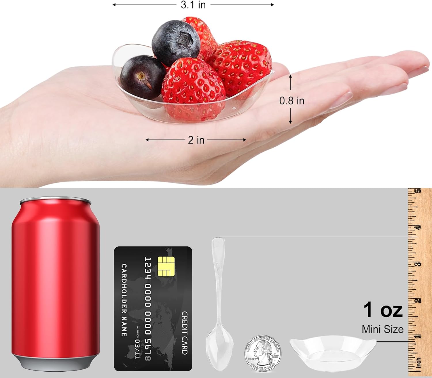 TOFLEN 100ct Mini Dessert Plates with Tasting Spoons, 3-1/8 x 2-5/8 Inches Small Reusable Clear Plastic Party Serving Hors D'oeuvres Plates for Appetizers (Leaf Shape) - Image 2