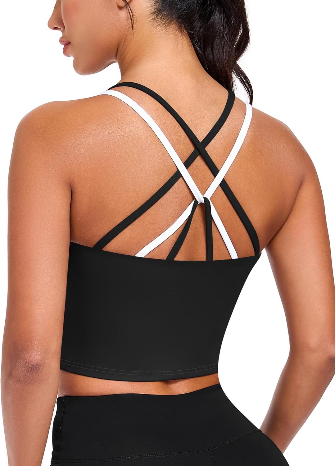 QUOJIZY Longline Sports Bras for Women Spaghetti Straps Tank Top with Built-in Bra Strappy Sports Bra for Yoga - Image 2