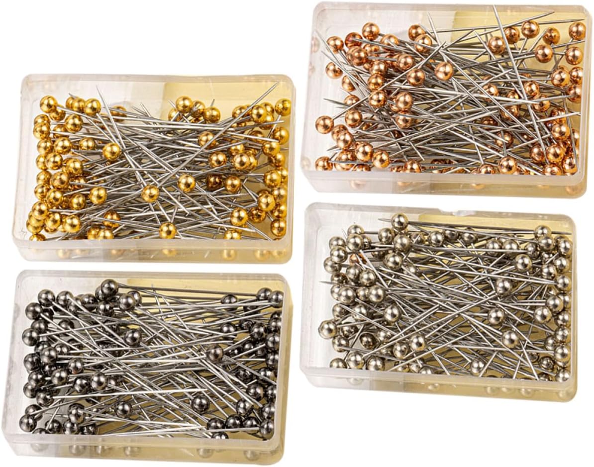 400Pcs Sewing Locating Straight Pins Metal Pearl Head Pins for Dressmaking Floral Arrangements Quilting and Embroidery Supplies in Gold Rose Gold Silver Black