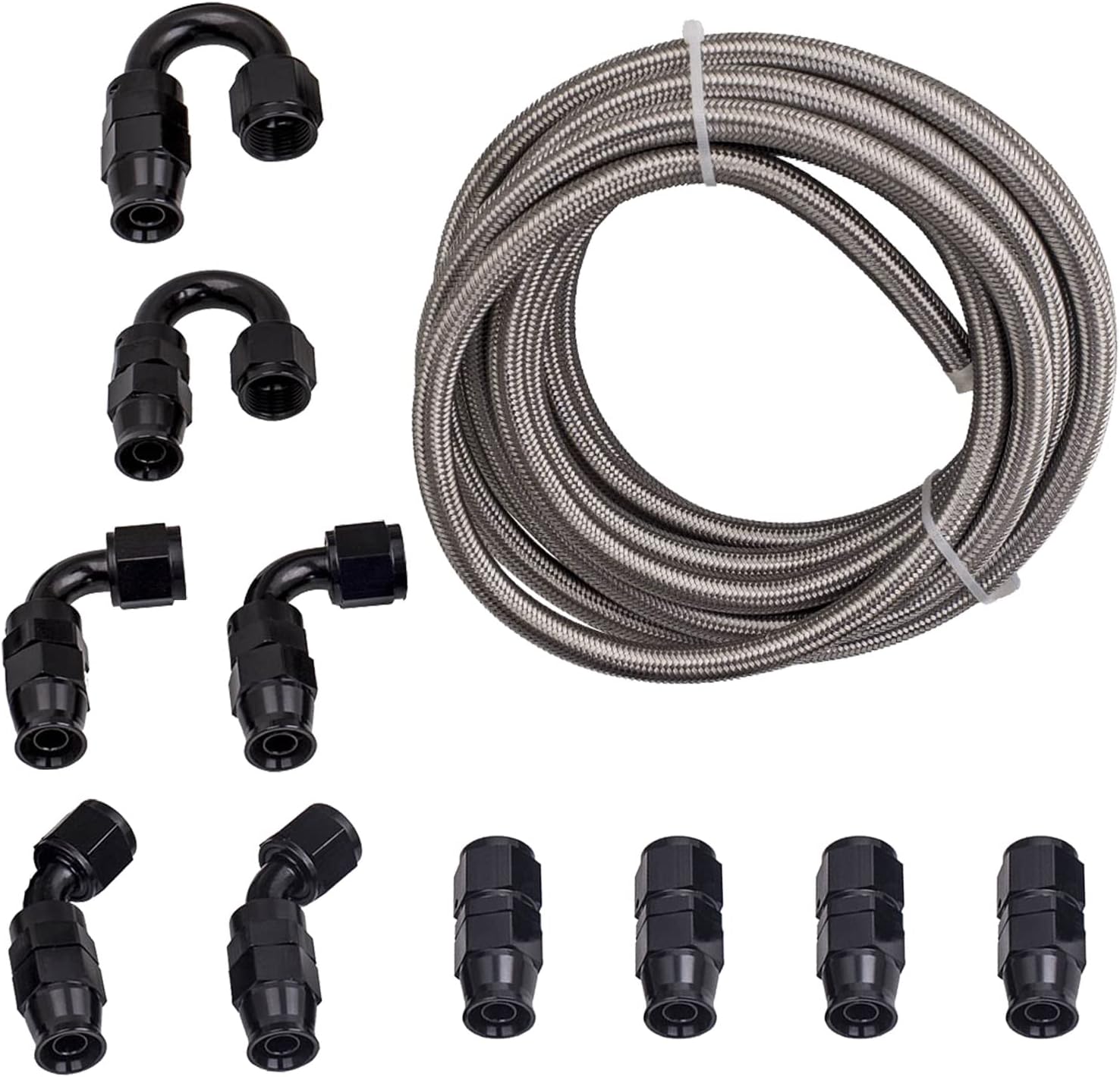 maXpeedingrods 8AN 20FT Fuel Line Kit, 1/2 Braided Fuel Line, Steel AN8 Fittings E85 PTFE Hose Transmission Oil Cooler Line, Coolant Fluid Hose + 10 Pcs 8AN Fittings