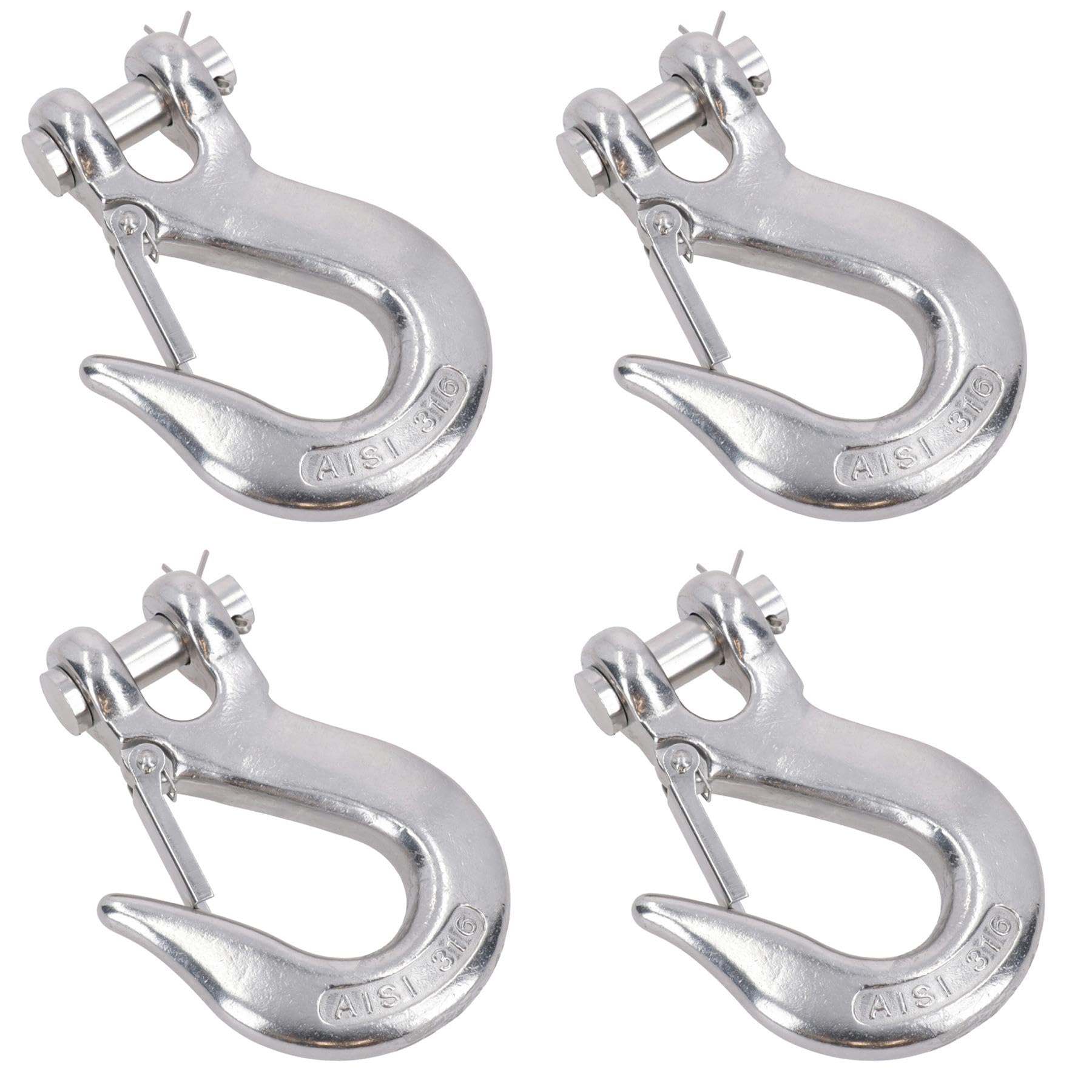 Clevis - Gancio antiscivolo con chiusura di sicurezza, in acciaio inox, per sollevamento catena da 12 mm, 4 pezzi