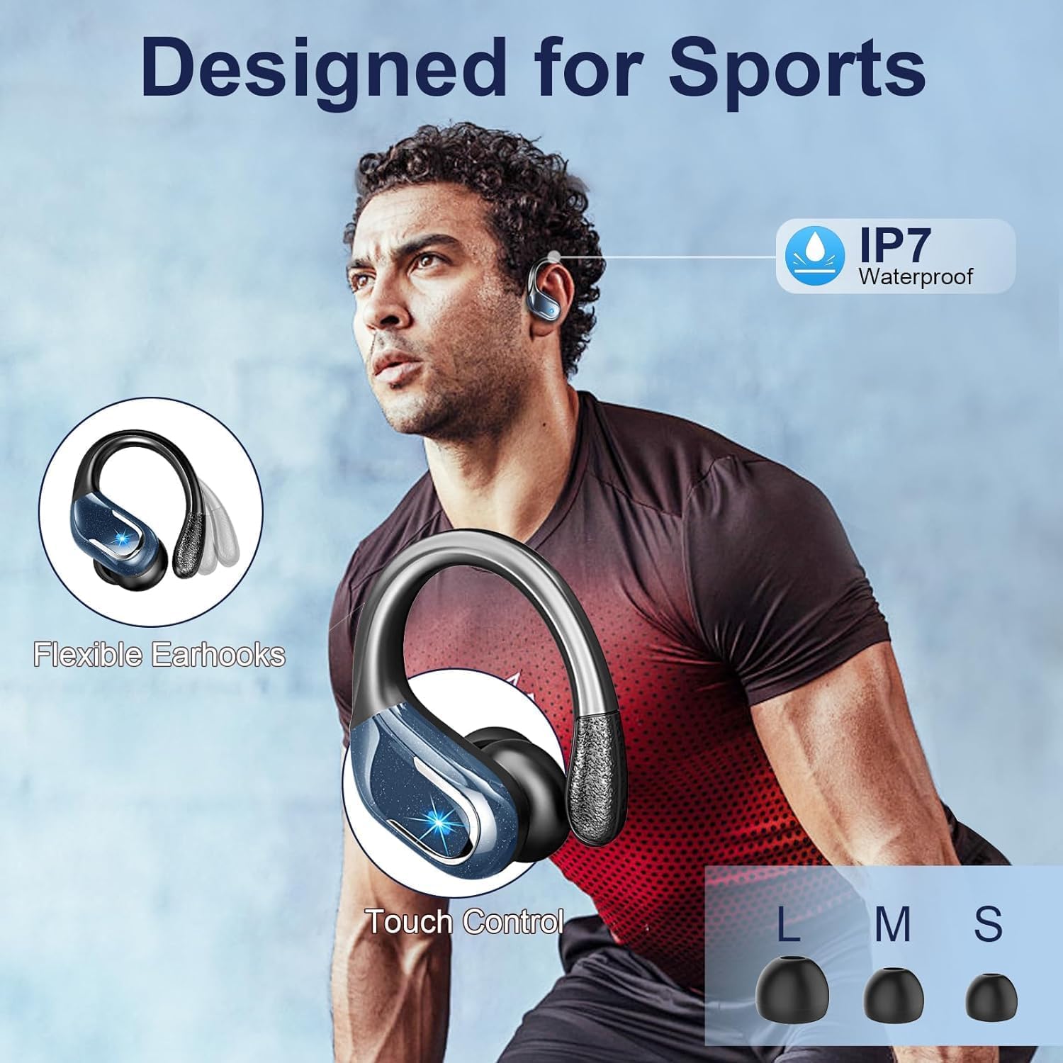 Cuffie Bluetooth 5.4 Stereo HiFi 75 Ore | Auricolari Wireless ENC, IP7 Impermeabili Con Display LED, Rosso