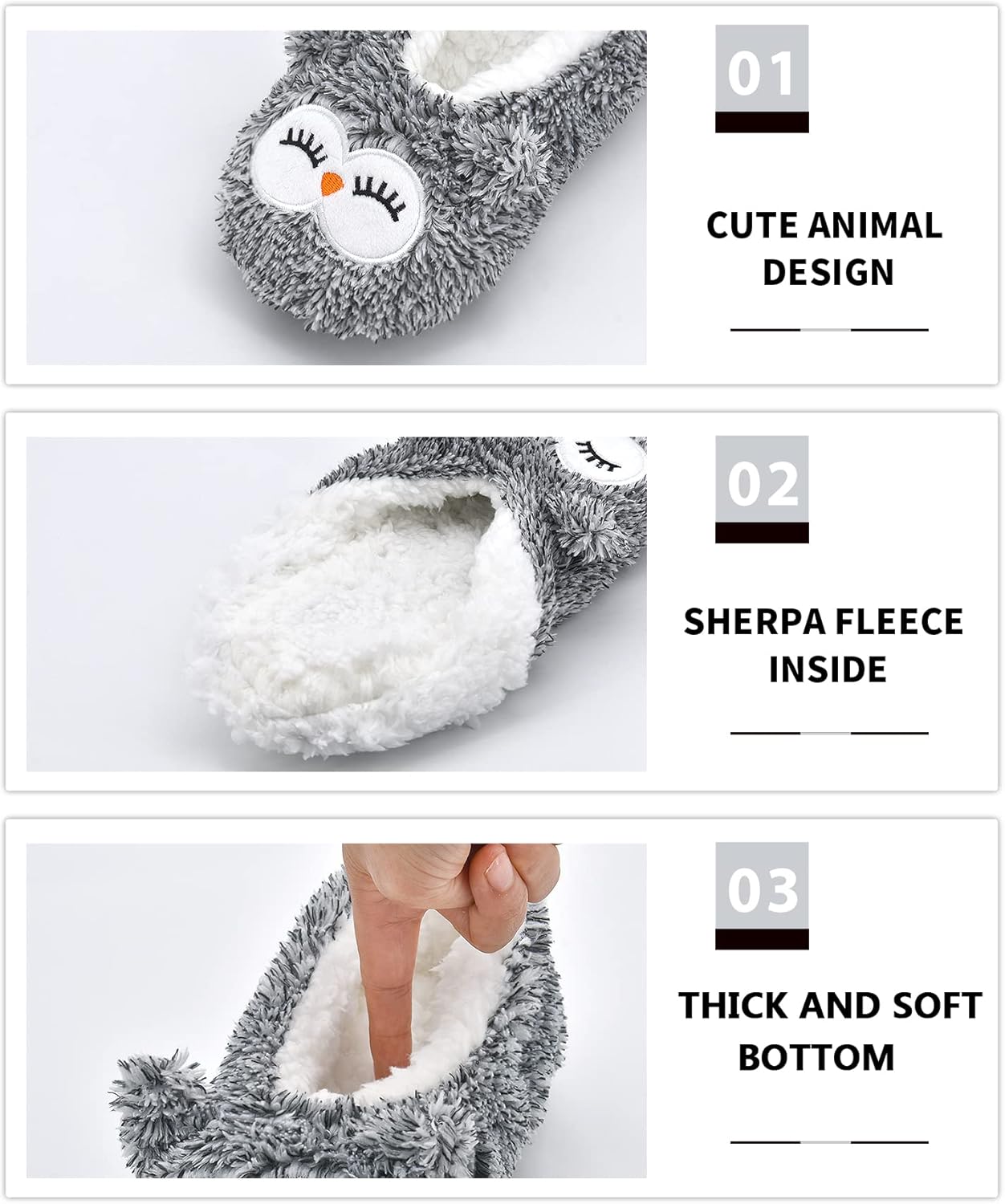 DICUIRD Womens Slipper Socks Low Cut Comfy&Warm Animal Non-skid Bedroom Slippers - Image 2