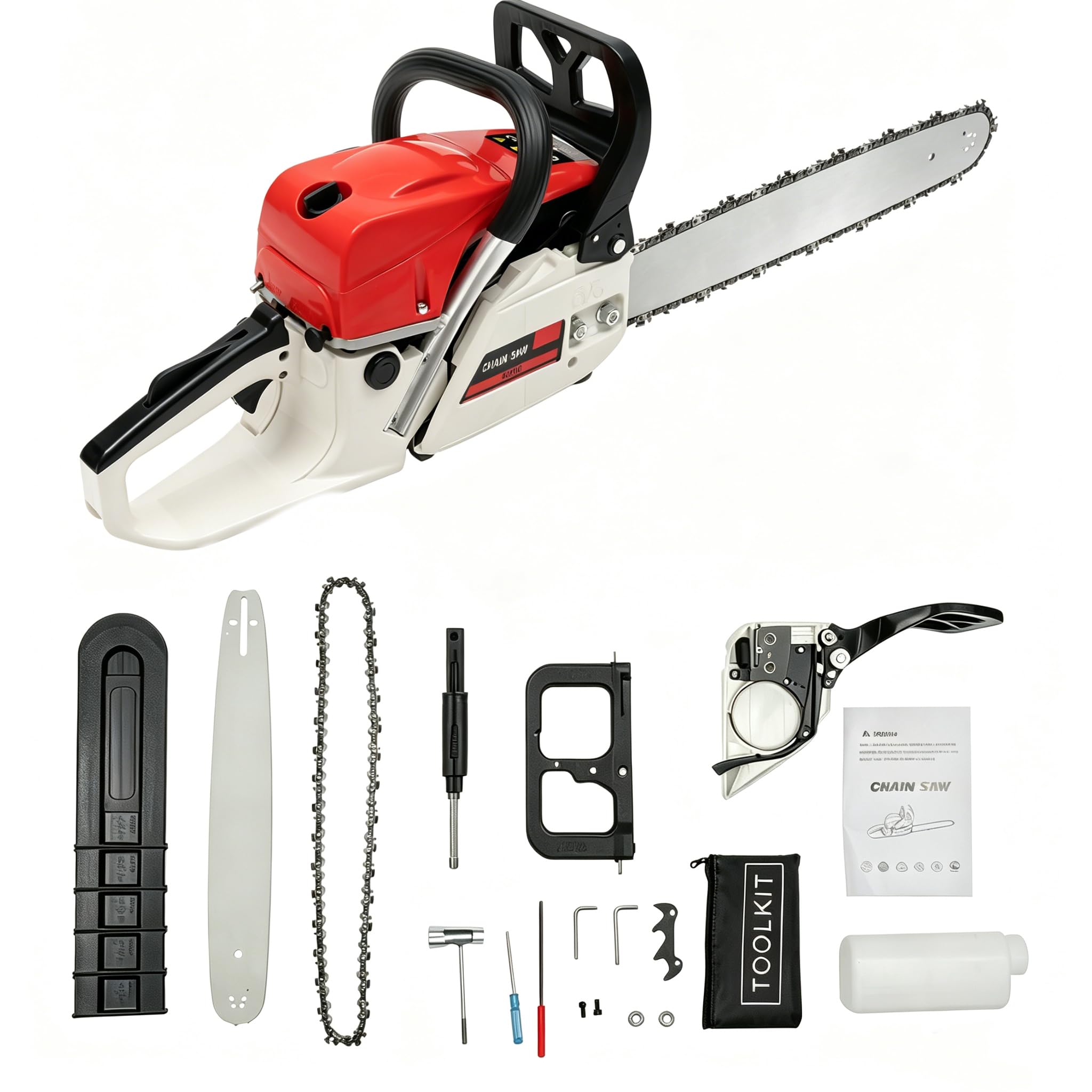 20'' Petrol Chainsaw, 52CC 2-Stroke Gas Powered Chainsaw, 2000W High Speed 7500RPM Air-Cooled Wood Cutter with Spring-Loaded Pull Start Handle, Heavy Duty for Tree Felling, Logging & Garden Pruning
