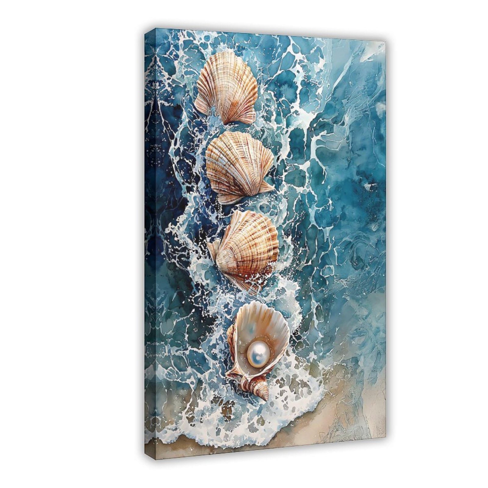 Qnvjqkdsi Frame Pearl Seashell Art Canvas Poster Bedroom Decor Landscape Office Room Decor Gift 12" L X 18" W