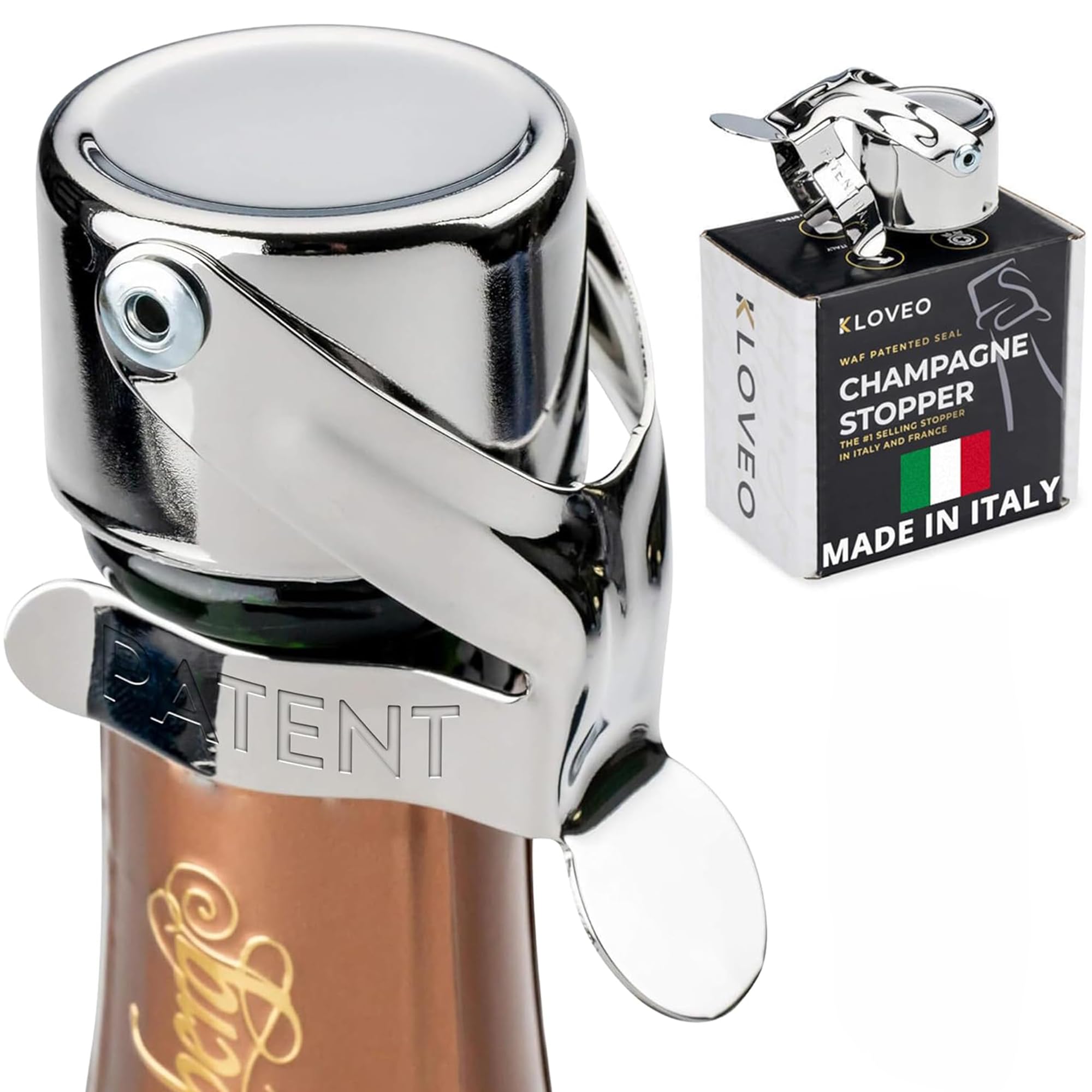 Sektverschluss Kloveo - WAF Dichtung - Italienische Herstellung Champagner Verschluss, Sektflaschenverschluss, ideal für Champagner, Prosecco, Cava und Schaumweine Flaschenverschluss