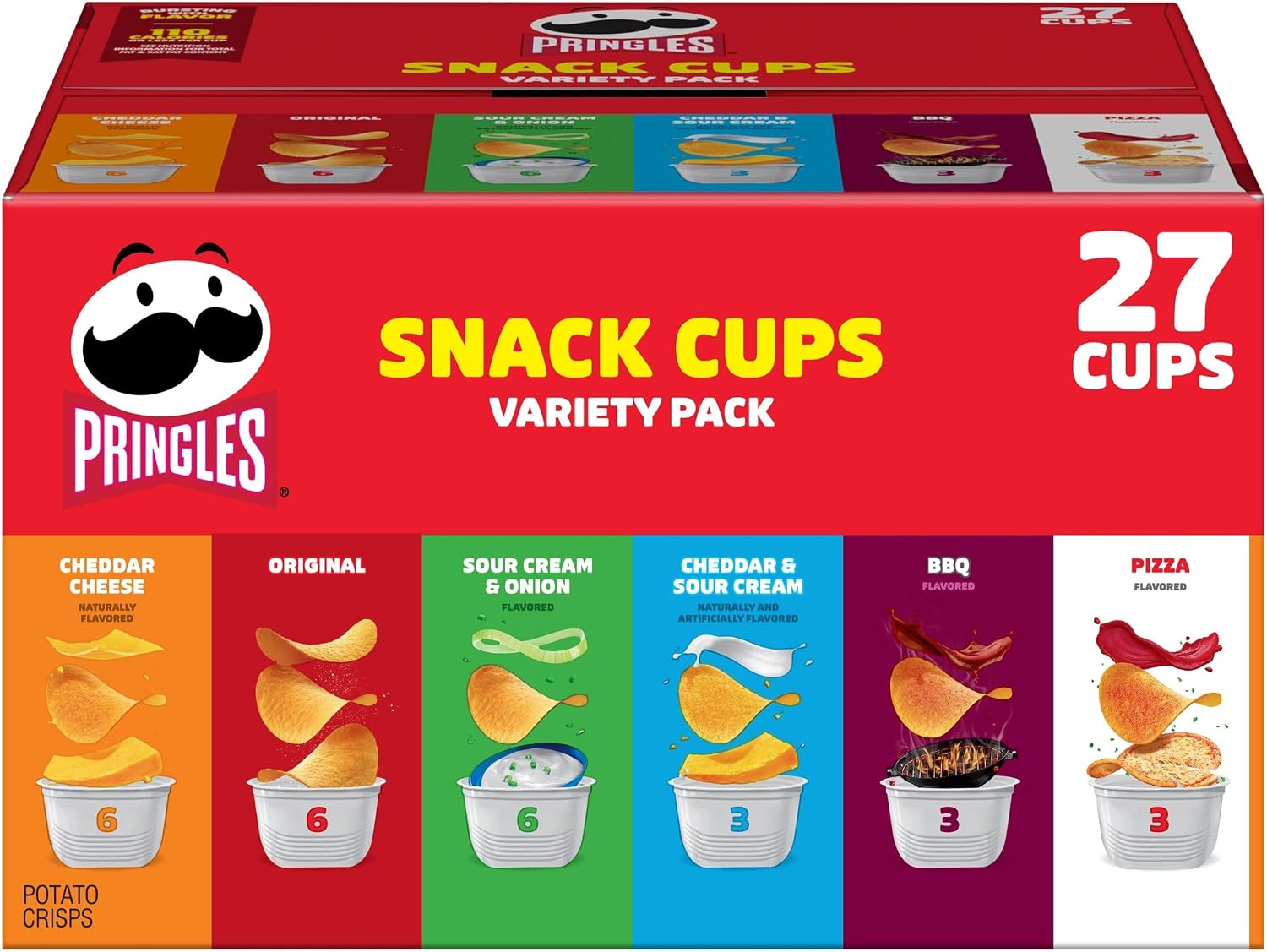 Pringles Potato Crisps Chips, Lunch Snacks, Snack Cups, Variety Pack, 19.5oz Box (27 Cups)