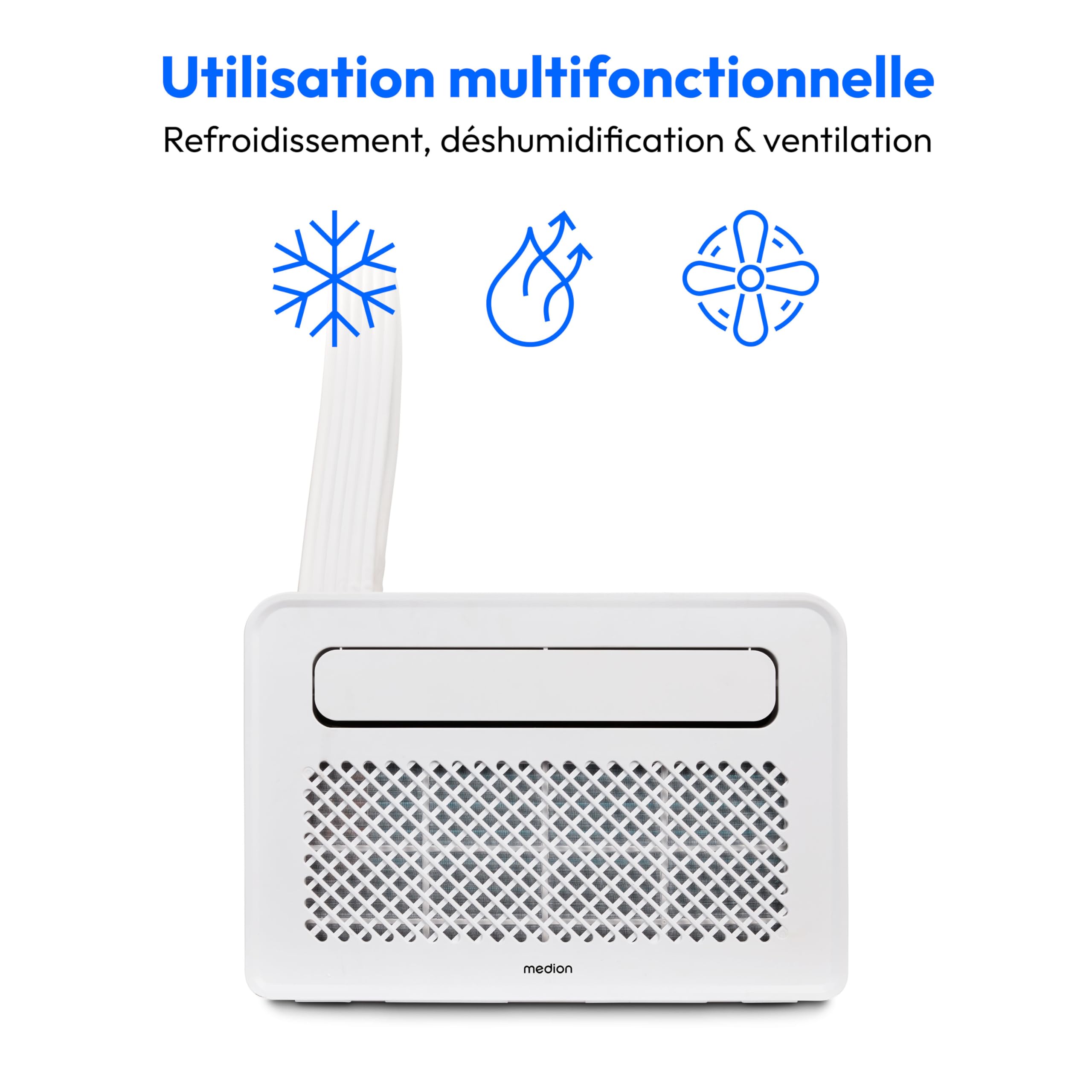 MEDION Smart Climatiseur Split P502 (5000 BTU, 3-en-1, Refroidir, Déshumidification, Ventilation, pour caravane, camping-car, kit de joint de fenêtre, mode sommeil, contrôle Wifi, Écran, MD 37735)