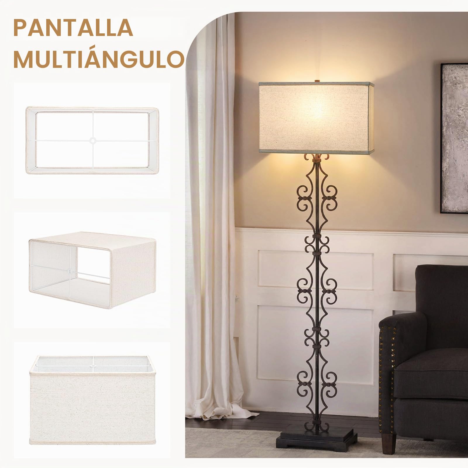 Juego de 2 pantallas rectangulares de 16 pulgadas de largo x 8 pulgadas de ancho x 10 pulgadas de alto, pantallas grandes beige para lámparas de mesa, lámparas de pie, reemplazo de pantalla de lámpara