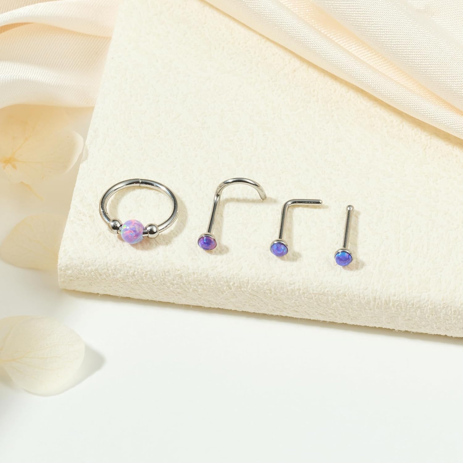 TOKRING 18G Clicker Nose Rings for Women 20G Opal Nose Studs Stainless Steel Hypoallergenic Septum Nostril Piercing Jewelry 4PCS - Image 4