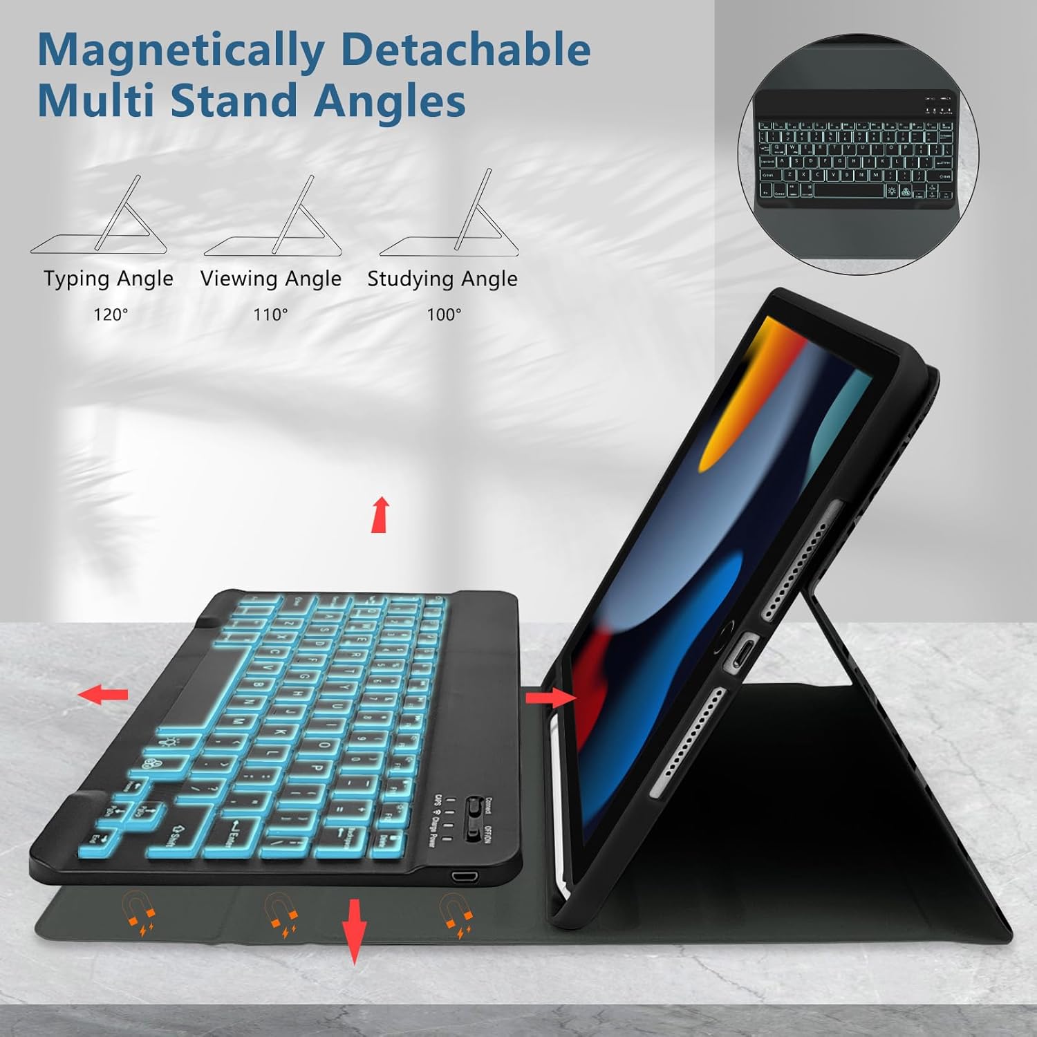 TopPerfekt for iPad 9th Generation Keyboard Case 10.2" 2021, Magnetically Absorbent, Auto Sleep/Wake, Pencil Holder for iPad 8th Gen 2020, 7th Gen 2019, Air 3rd, pro 10.5" (Notebook Leopard Blackgrey)