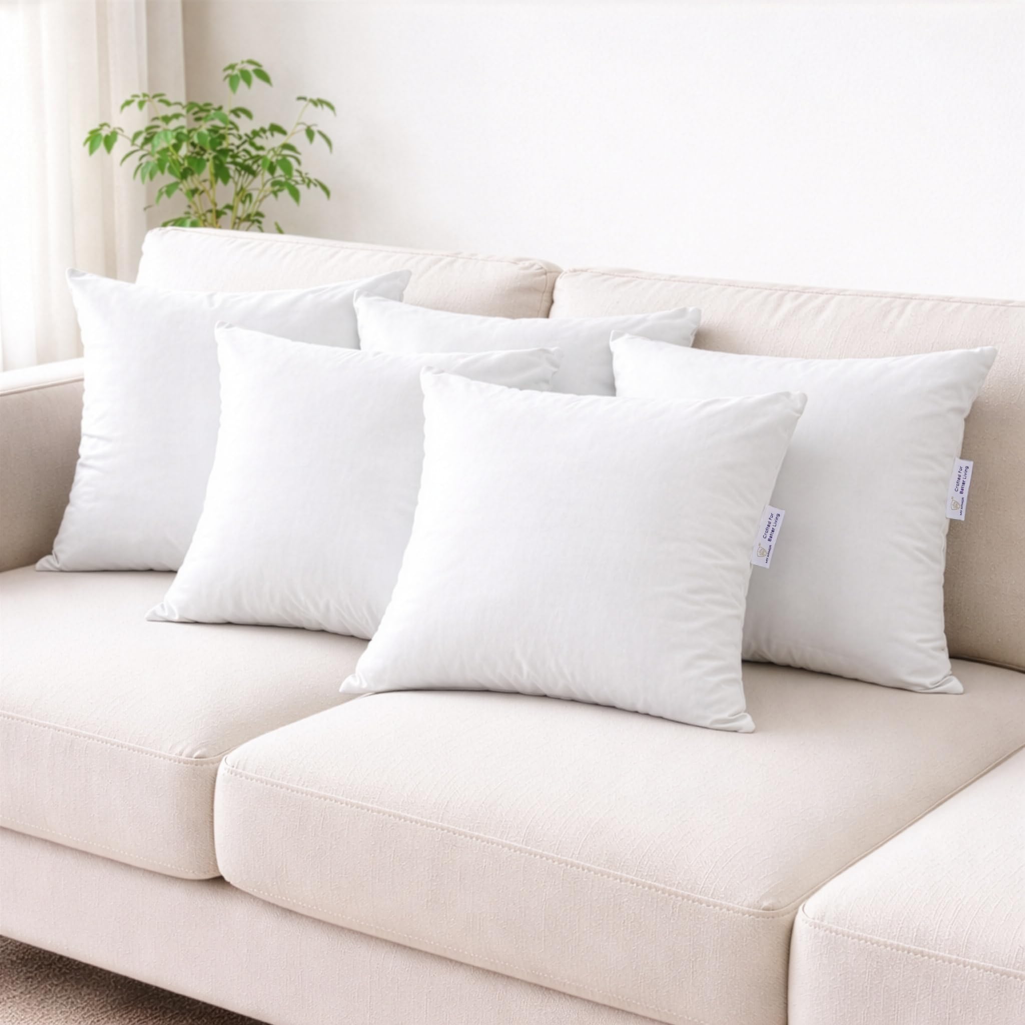 MY ARMOR Microfibre Cushion for Sofa | Set of 5 Soft & Fluffy Square Sofa Cushions | Decorative Sofa Pillows for Bed, Chair, Car & Living Room | Inner Cover Only | 18 x 18 inch