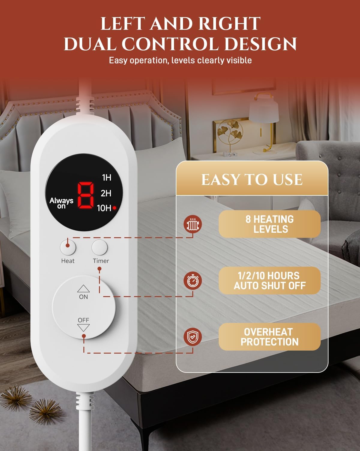 Heated Mattress Pad King Size, 72" x 84" White, Heated Blanket Electric King Size, 100" x 90” Beige, Mattress Cover,Thick Underblanket Sheet Heater Topper, Adjustable Heating Levels, Auto Shut-off