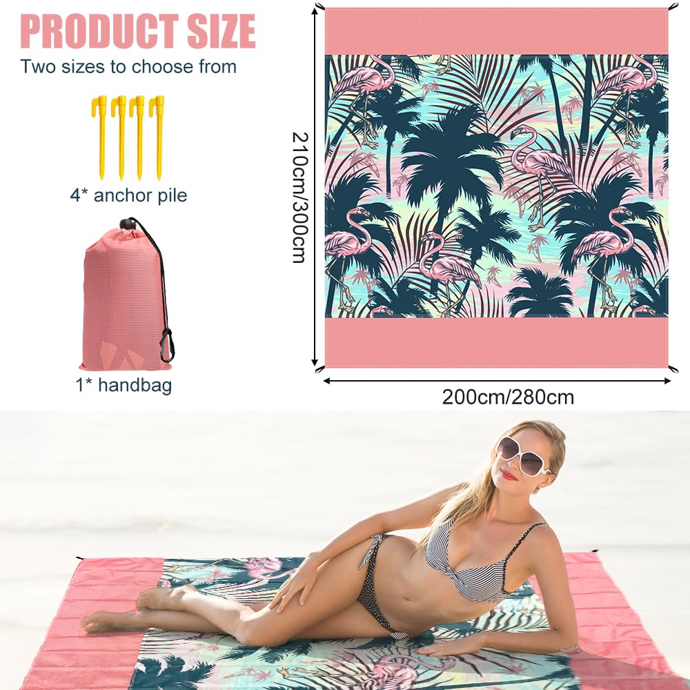 Coperta da Spiaggia Impermeabile 280x300 cm Telo Anti Sabbia con Picchetti Leggera Portatile