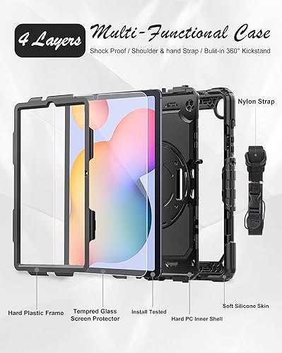 Miniatura 7 de Funda para tablet Samsung Galaxy Tab S6 Lite de 10.4 pulgadas 20222020 con protector de pantalla de vidrio templado, soporte giratorio, soporte para