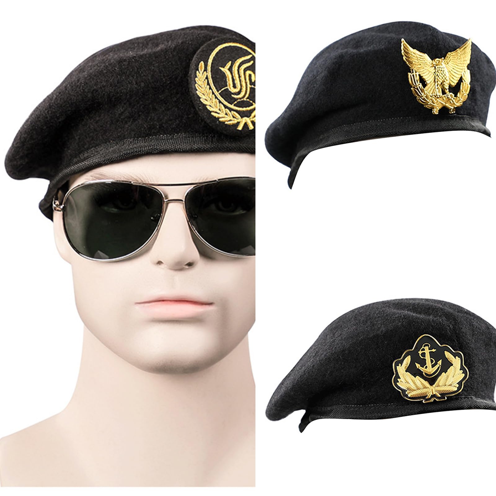 Dsgzkk Wool Berets Embroidered Security Uniform Accessories Captain Professional Security Captain Caps Cosplay