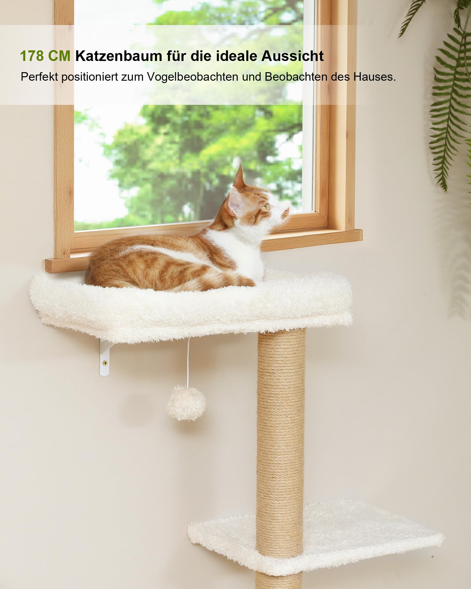 FUKUMARU Kletterwand Katzen-Set, 178 cm hoch, stabiles 3-in-1 Kratzbaum-Set aus mehrschichtigem Massivholz, Holzkatzenmöbel mit Kratzbaum-Wand und 2 Wandregalen, platzsparende Kletterwand, Beige