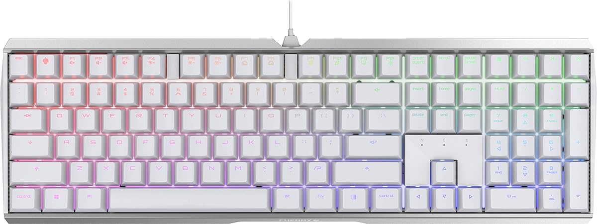 Cherry MX 3.0 S Wired Mechanical Gaming Keyboard. Aluminum Housing Built for Gamers w/MX Red Silent Switches. RGB Backlit Display Over 16m Colors. from The Makers of MX. Full Size. Pure White. : Video Games