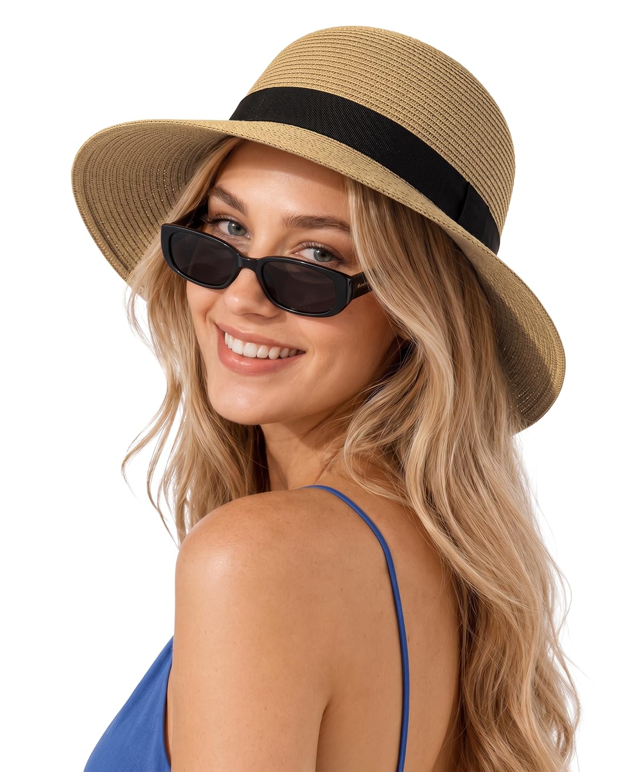 Feng Shui， S/M/L/XL/XXL Sombreros para el Sol Mujeres para Cabezas Grandes Sombrero de Paja de Verano Protección Solar Sombrero de Playa UPF 50+ Sombrero de Vacaciones Flexible de ala Ancha para