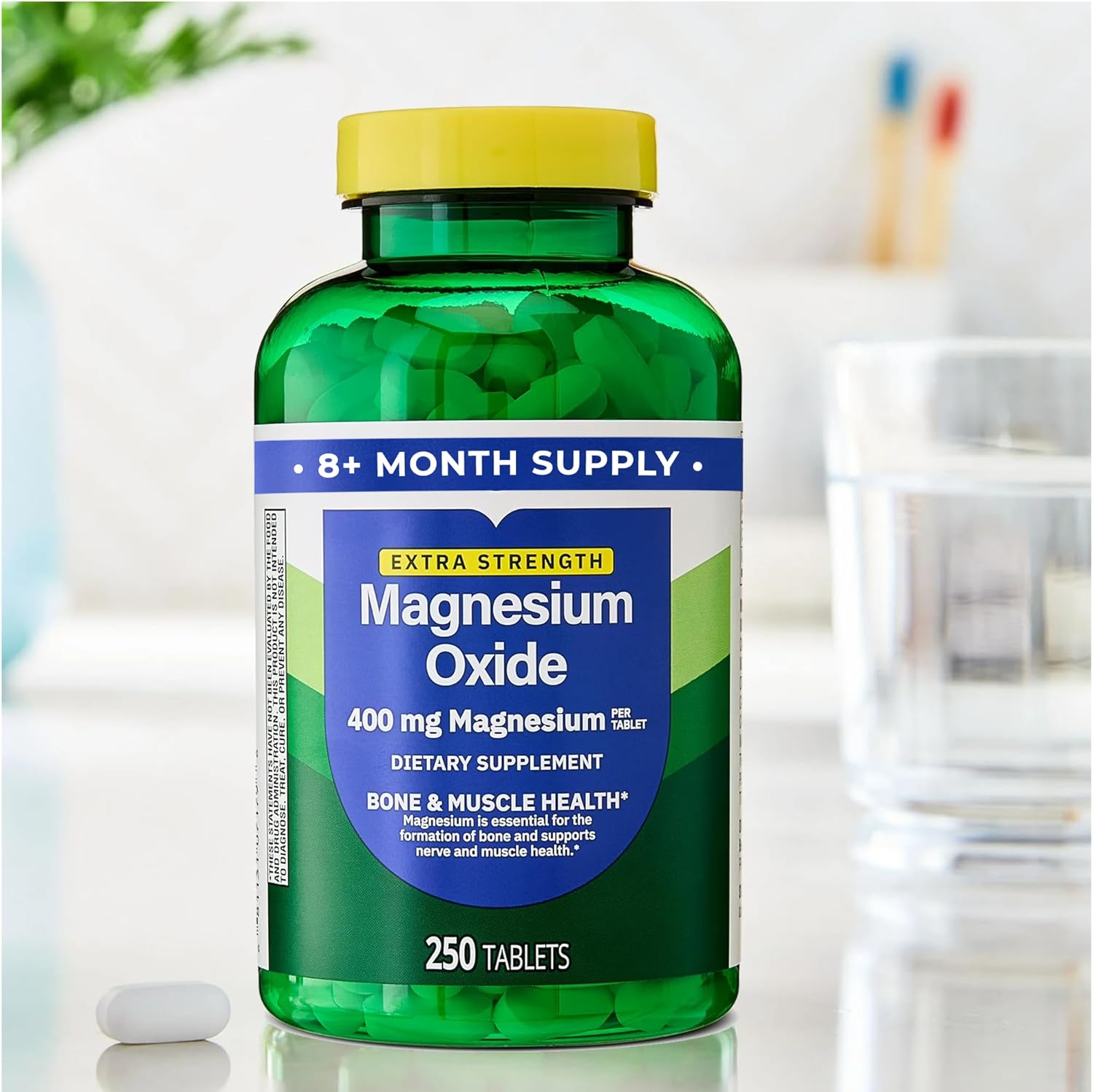 Magnesium Oxide 400mg Supplement for Bone, Muscle & Heart Health – Extra Strength Magnesium Tablets – 250 Count, 8+ Month Supply + Better Idea Sticker with Full Guide Access