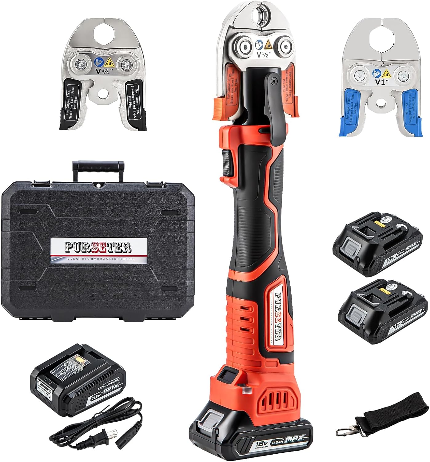 Mini Battery Powered Pro Press Copper Crimper Tool with 3 Pro Press Jaws 1/2” 3/4“ 1”, Compact Pro Press Tool for Copper Pipe, Brushless Motor 18V Electric Press Tool with 2pcs Battery