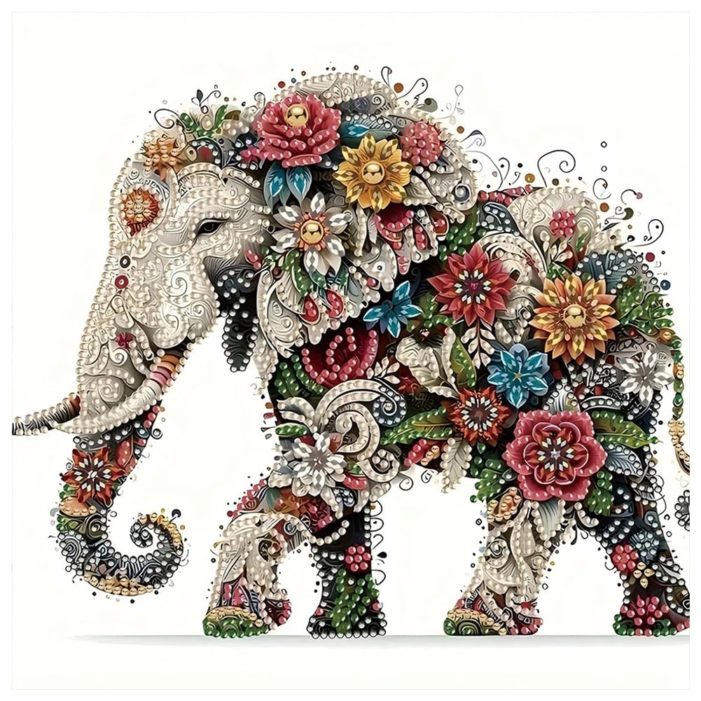 KUKUDEM Elephant Diamond Painting Kits, 5D Special Shape Diamond Art Kits for Adults, Crystal Rhinestones Art Craft for Beginners DIY Home Wall Decor Gift, 12 × 12 inch