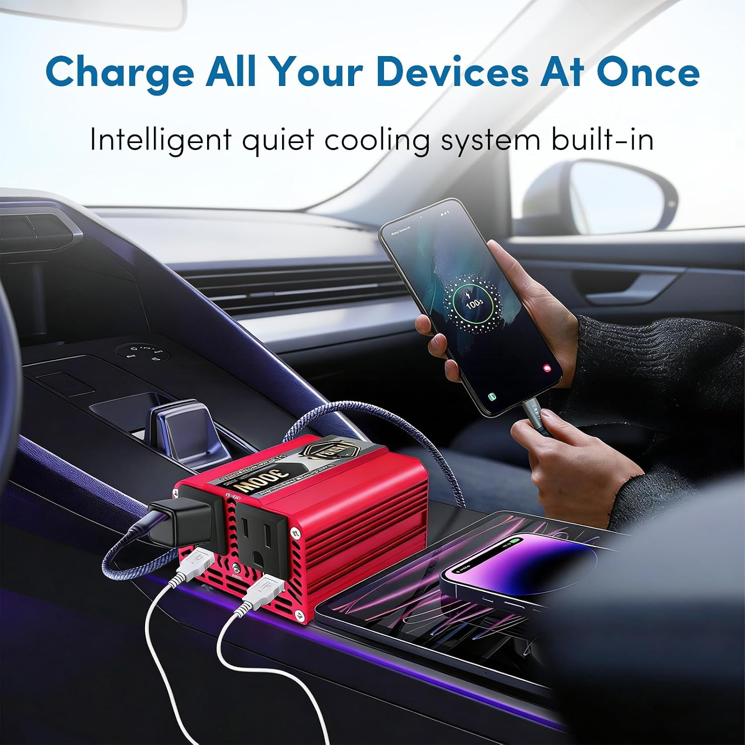 IERBJ 300W Pure Sine Wave Power Inverter, DC to AC 110V 60Hz, with Dual AC Outlets and USB Ports, for Car Camping Travel