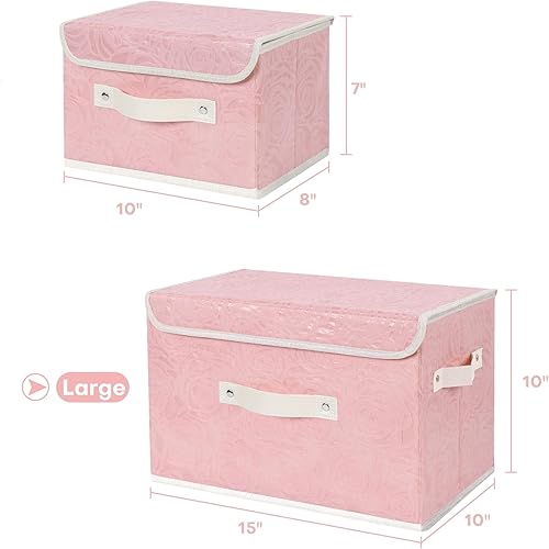 Miniatura 5 de ANMINY Contenedor de almacenamiento de tela con tapa, caja de almacenamiento con estampado de rosas con asas de piel sintética, lavable, tablero de