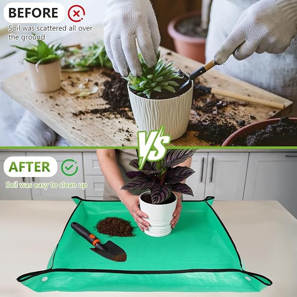 AOOWU Tapis de Jardinage Imperméable, 100*100CM + 66*66CM Tapis de Plantation de Jardinage, Tapis de Plantes Noir PE Tapis Jardin étanche pour Rempotage Plantes Succulentes Jardin intérieur Plant Care - 5