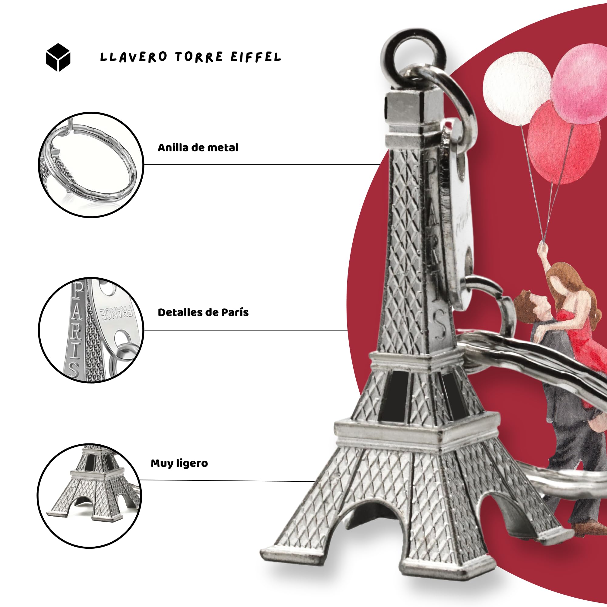 Llavero Torre Eiffel metálico, Miniatura de la Torre Eiffel, 1 Unidad - imagen 3