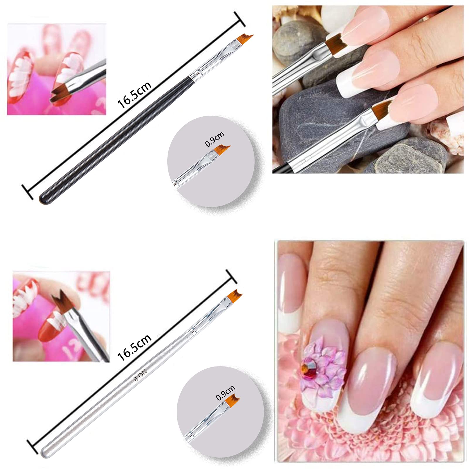 NICENEEDED 5Pcs Easy French Smile Line Cutter Herramientas, 3 Uds, Plantillas de Recortador de Bordes En Forma de C de Acero Staniless de Manicura Y 2 Uds, Pinceles para Decoración de Uñas para Kit