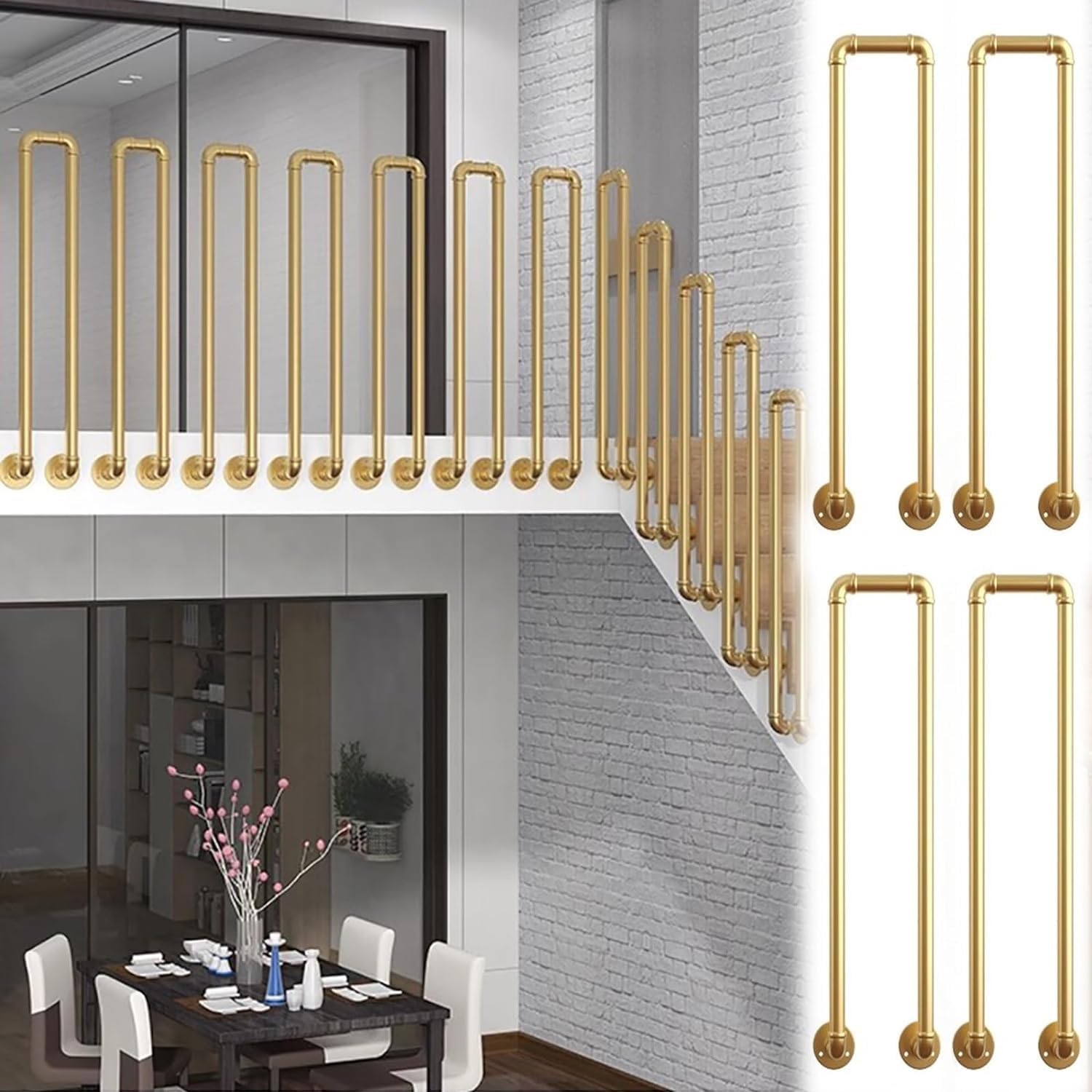 Barres de support antidérapantes pour escaliers et terrasses en fer or 50cm LAT