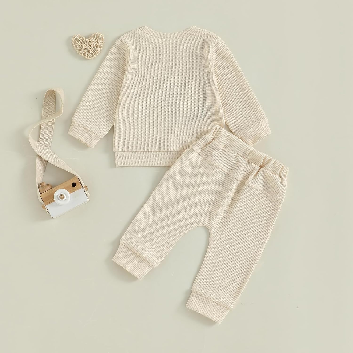Sejardin Infant Fall Winter Outfit Waffle Baby Boy Clothes Letter Long Sleeve Sweatshirt and Stretch Pants 6 12 18 24M Set - Image 3