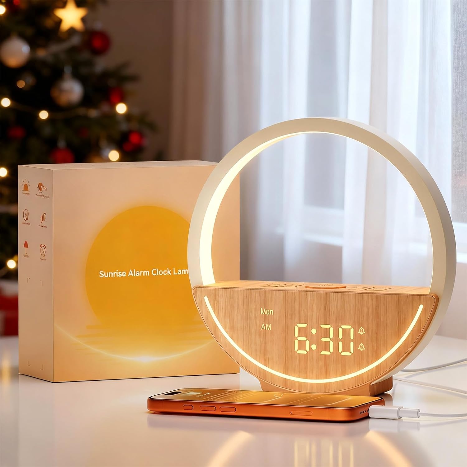 Vivilumens Wake Up Light Sunrise Alarm Clock – White Noise Sound Machine with 10 Natural Sounds & 10 Pink Noises, Dual Alarms Weekdays & Weekends, Sleep Aid, Touch Control Night Light, Ideal for Gifts