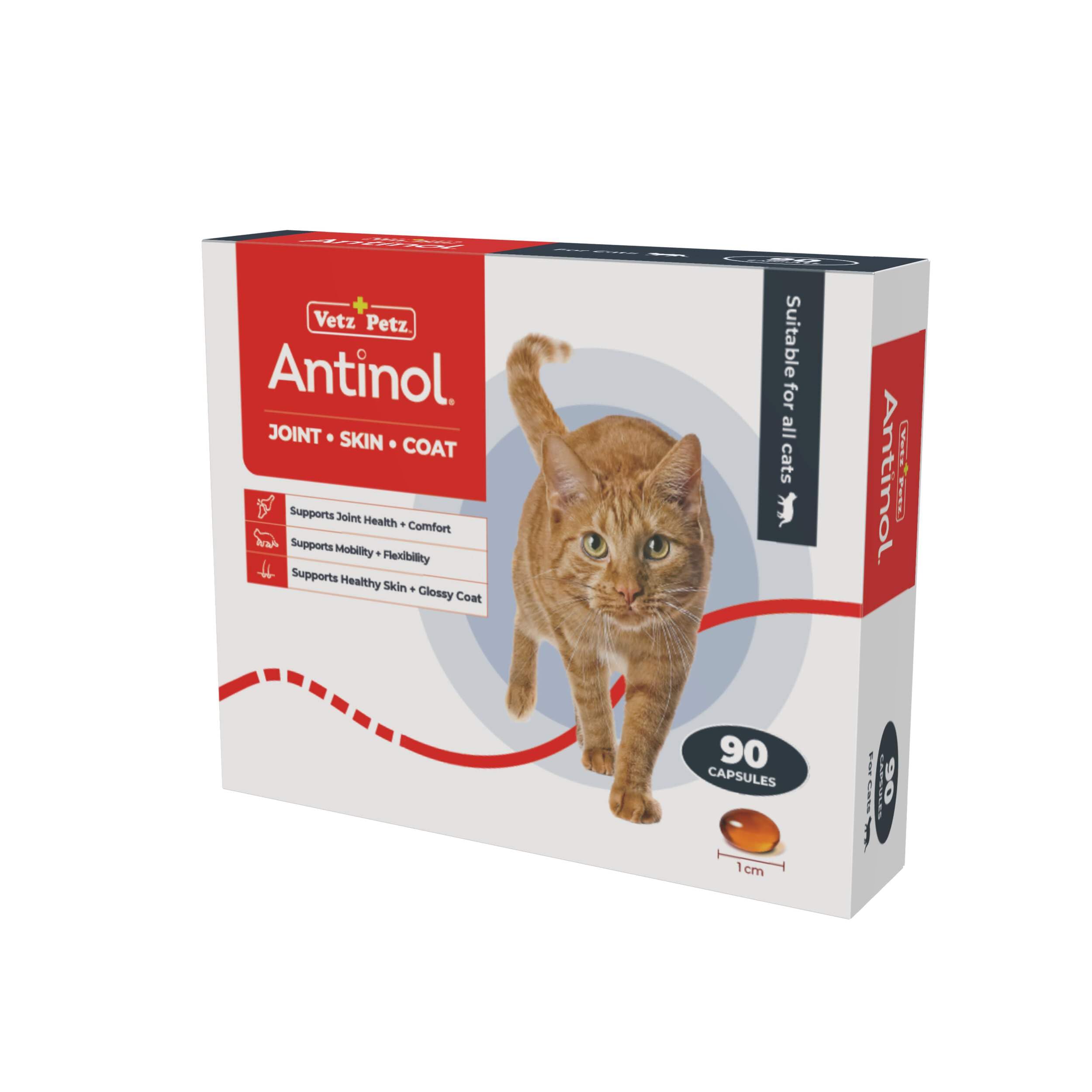 Antinol Vetz Petz Cat Joint Supplement – 100% Natural Green-Lipped Mussel Oil for Joint Health & Mobility – Full-Spectrum Omega-3s for Cats – No Fillers or Powders – 90 Softgel Capsules