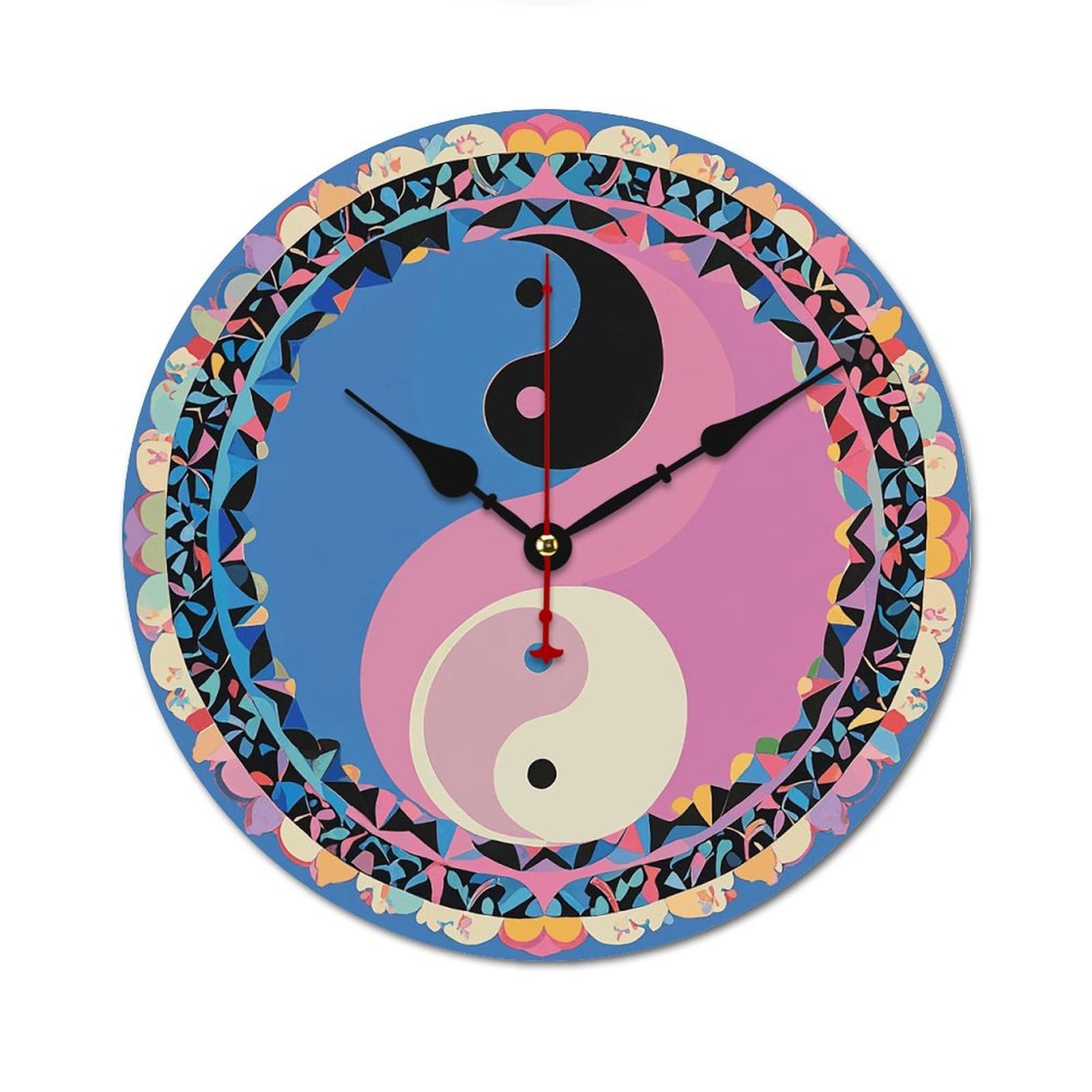 Horloge murale moderne en bois haut de gamme 60 cm cadran épuré Yin Yang