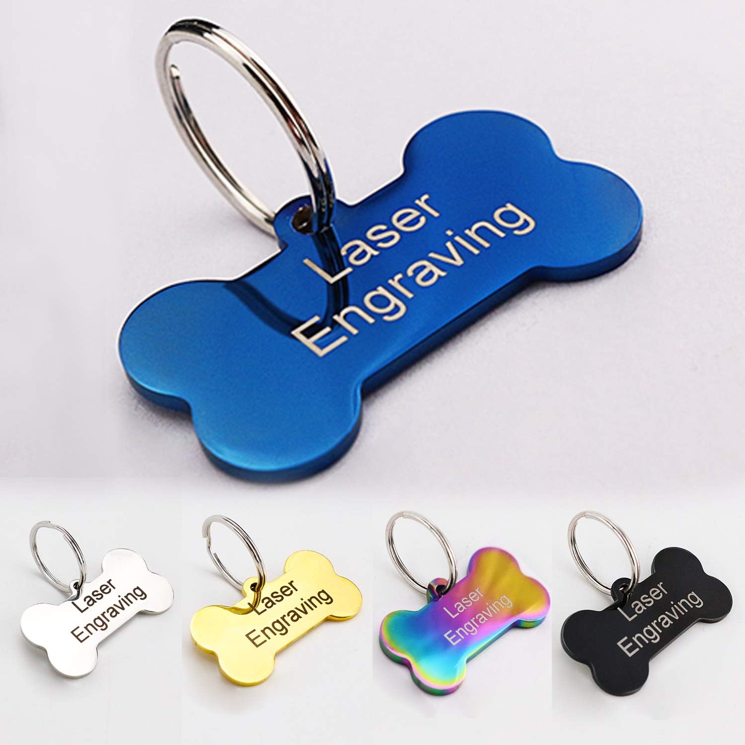 Stainless Steel Pet ID Tags Dog Tags Personalized Front and Back Engraving (Blue)