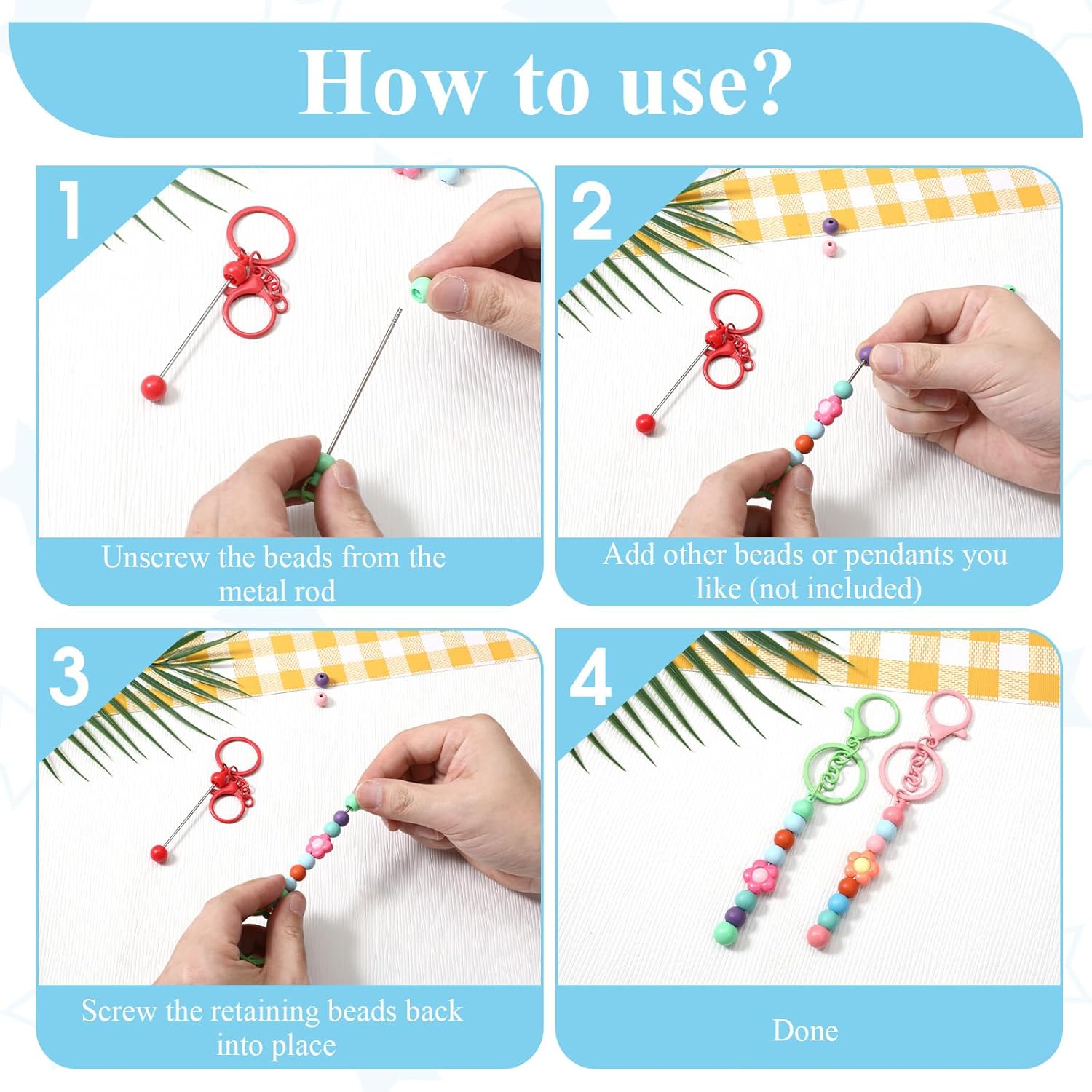 42 Pcs Beadable Keychains Bulk Kit Blank Beaded Metal Keychain Colorful Metal DIY Multicolor Keychains Bars DIY Keychain Making Supplies for Crafts Jewelry Making - Image 5