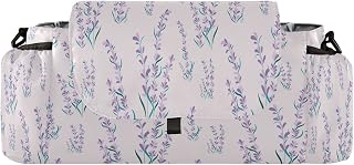 CUPADA Floral Lavender Leaf Universal Baby Stroller Organizer with Cup Holders, Large Capacity Spring Flower Stroller Organizer Bag Adjustable Strap Fit Most All Strollers