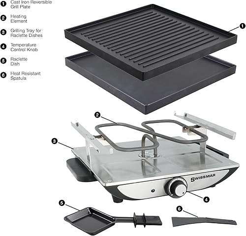 Miniatura 5 de Swissmar Raclette de acero inoxidable para 4 personas Ginebra