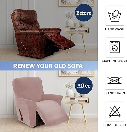 Miniatura 6 de WEERRW Funda de terciopelo para silla reclinable, 1 pieza, funda de sofá reclinable de alta elasticidad, protector de muebles lavable con parte