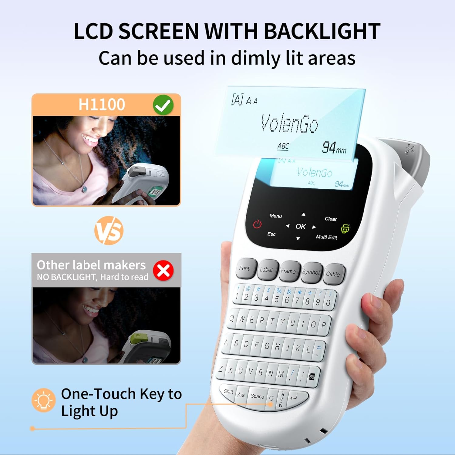 Label Maker Machine with Tape, Label Maker Waterproof Labels 12mm Laminated, Handheld Backlit Labeler Machine, H1100 Portable Labeling Machine for Office Home Use - Image 2