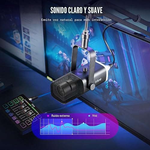 Vista 3 de Paquete de equipo de juego FIFINE, set de micrófono de juego dinámico XLR/USB con mezclador de audio para streaming para grabación de podcast, video