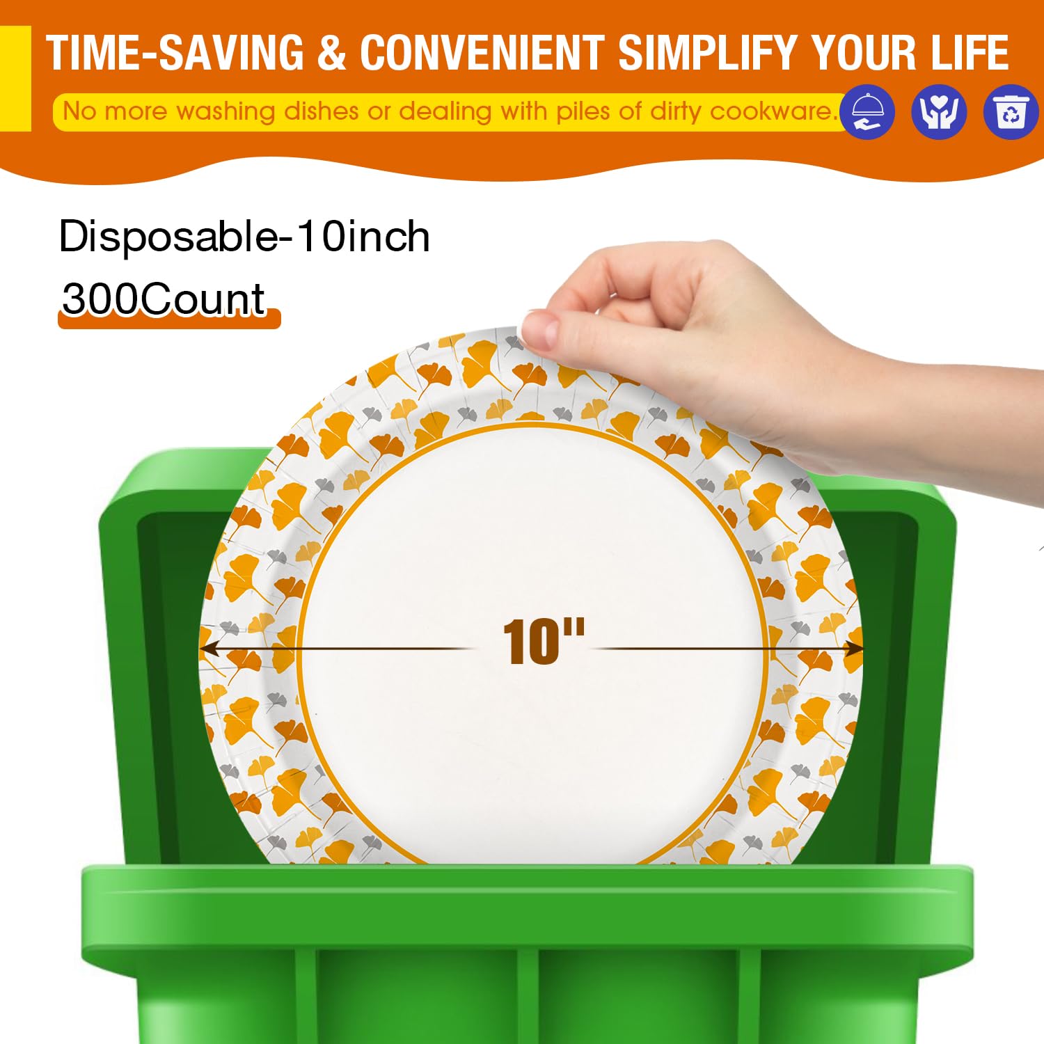 Ginkgo 300 piatti di carta da 25,4 cm, resistenti, usa e getta, per feste, picnic, matrimoni, cucina