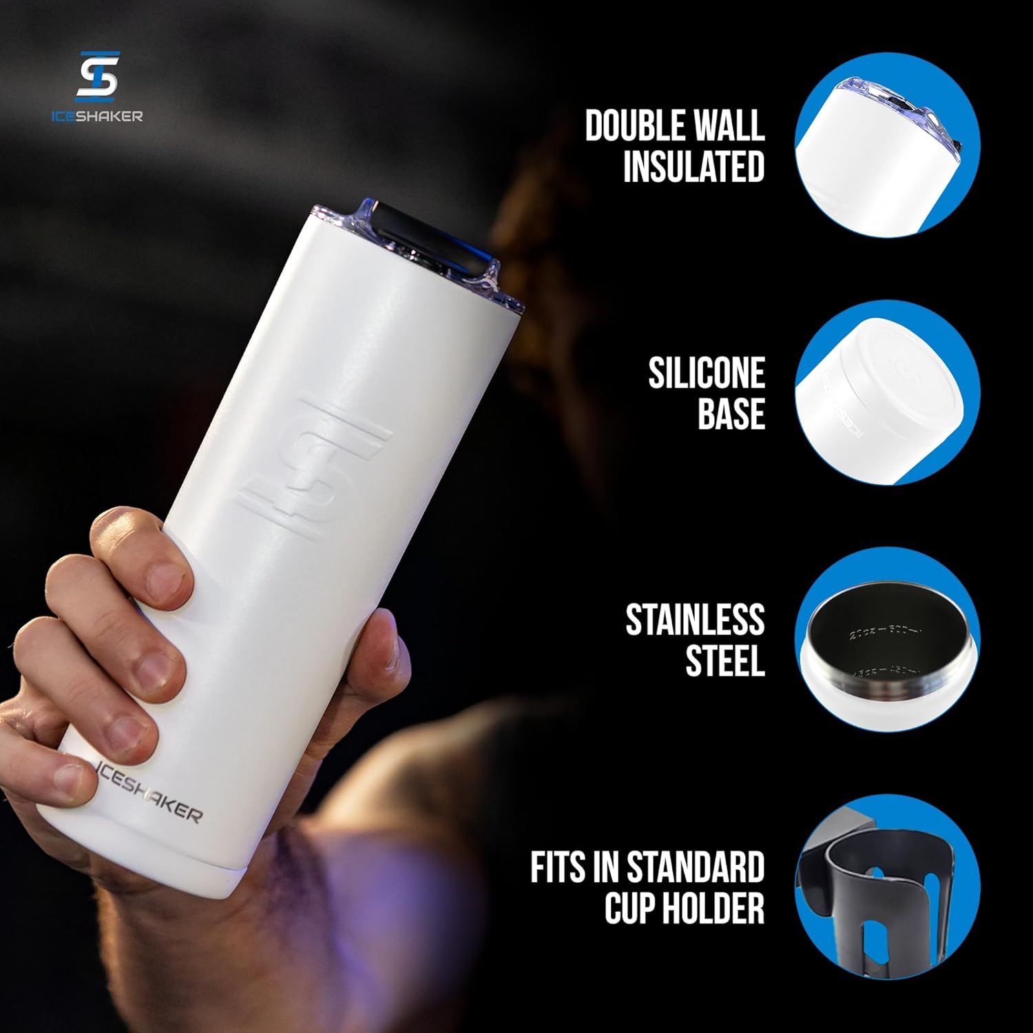 Ice Shaker Insulated Stainless Steel Tumbler | 20 oz, White | 24+ Hours Cold & 6+ Hours Hot | Removable Straw and Drink Spout | Odor-Free Tumbler Cup Water, Coffee, Tea, Smoothies, Cocktails - Image 2