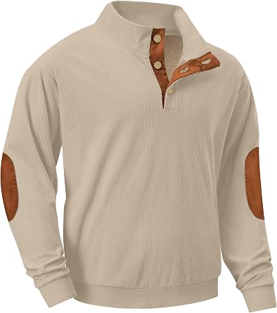 Askdeer Mens Sweatshirts Heavyweight Fleece Corduroy Casual Stand Collar Sweatshirt Mock Neck 1/4 Button Pullover Sweaters